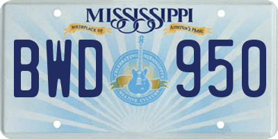 MS license plate BWD950