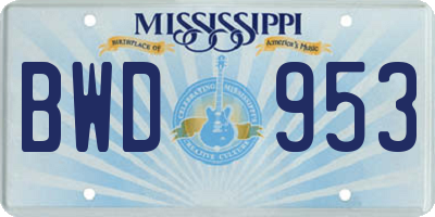 MS license plate BWD953