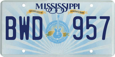 MS license plate BWD957
