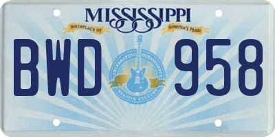 MS license plate BWD958