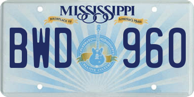 MS license plate BWD960