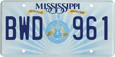 MS license plate BWD961