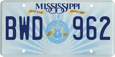 MS license plate BWD962