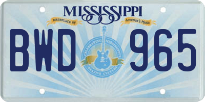 MS license plate BWD965