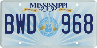MS license plate BWD968