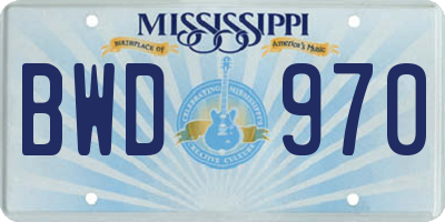 MS license plate BWD970