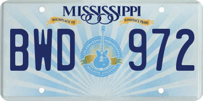MS license plate BWD972