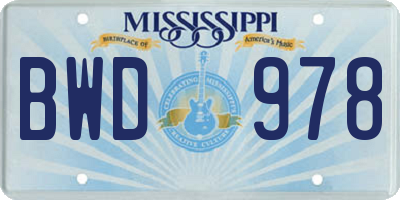 MS license plate BWD978