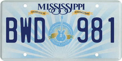 MS license plate BWD981