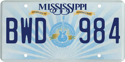 MS license plate BWD984