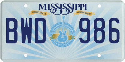 MS license plate BWD986