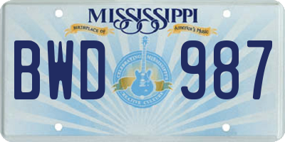 MS license plate BWD987
