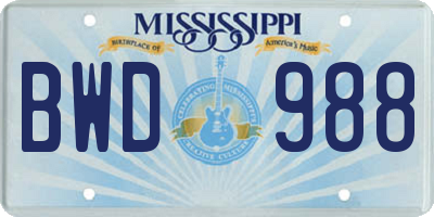 MS license plate BWD988