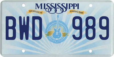 MS license plate BWD989