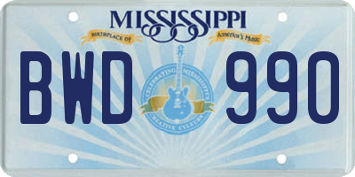 MS license plate BWD990