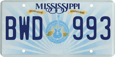 MS license plate BWD993
