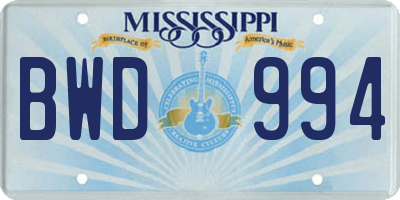 MS license plate BWD994