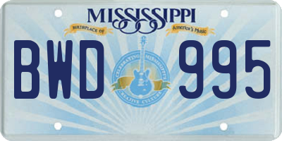 MS license plate BWD995