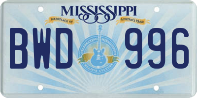 MS license plate BWD996
