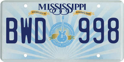 MS license plate BWD998