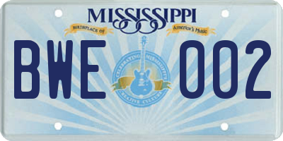 MS license plate BWE002