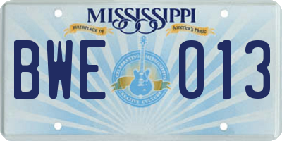 MS license plate BWE013