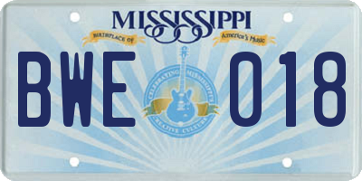 MS license plate BWE018