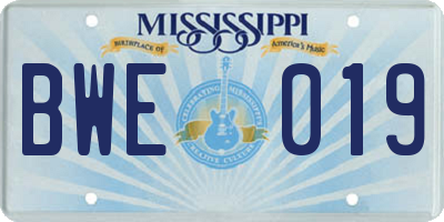 MS license plate BWE019
