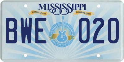MS license plate BWE020