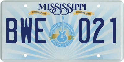 MS license plate BWE021