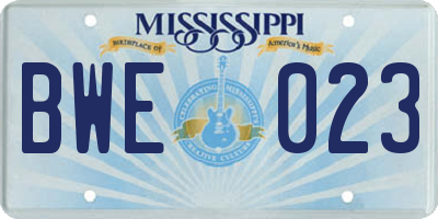 MS license plate BWE023