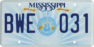 MS license plate BWE031