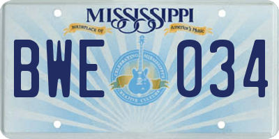 MS license plate BWE034