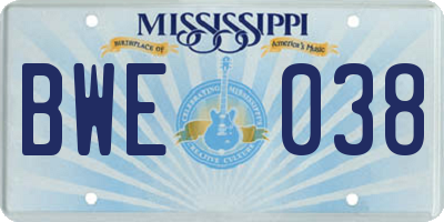MS license plate BWE038