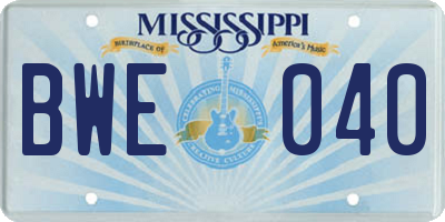 MS license plate BWE040
