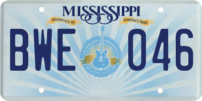 MS license plate BWE046