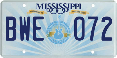 MS license plate BWE072