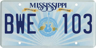 MS license plate BWE103