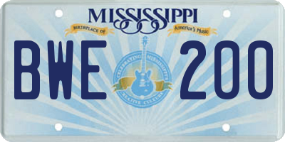MS license plate BWE200