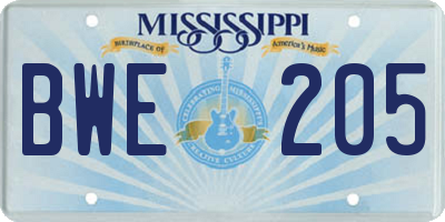 MS license plate BWE205