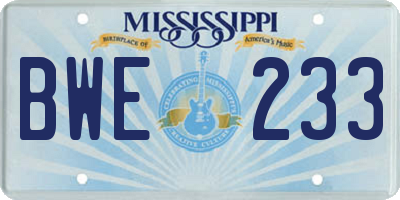 MS license plate BWE233