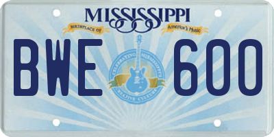 MS license plate BWE600