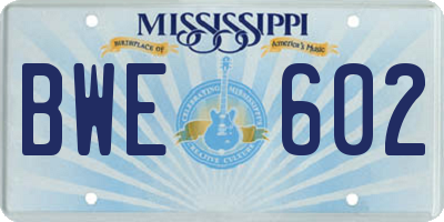 MS license plate BWE602