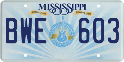 MS license plate BWE603