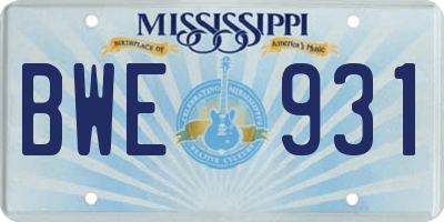 MS license plate BWE931