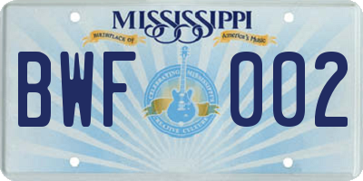 MS license plate BWF002
