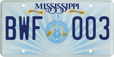 MS license plate BWF003
