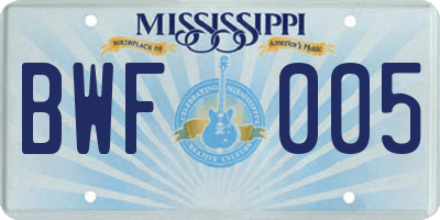 MS license plate BWF005