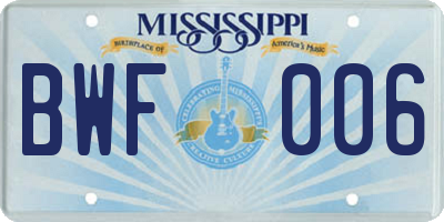 MS license plate BWF006