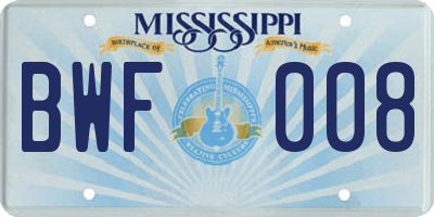 MS license plate BWF008